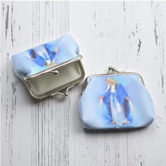 Virgin Mary & Blue Rose Rosary Gift Set - Coin Purse & Necklace, Vintage Religio - Picture 5 of 5